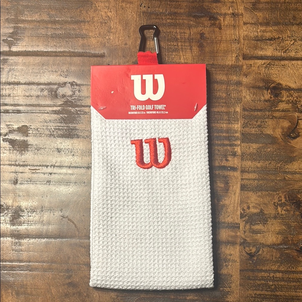 NWT Wilson Tri-Fold White Golf Towel with Red Emblem